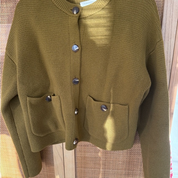Sezane Olive Green Valerio Jacket Cardigan Wool Cotton size M EUC - Picture 4 of 11